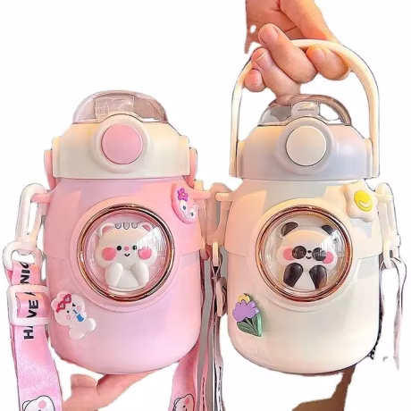 316 Stainless Steel Vacuum Cup 3D Cute Cup Children Straw Students High Horizontal Motion Stainless Steel Water Bottle Flask
