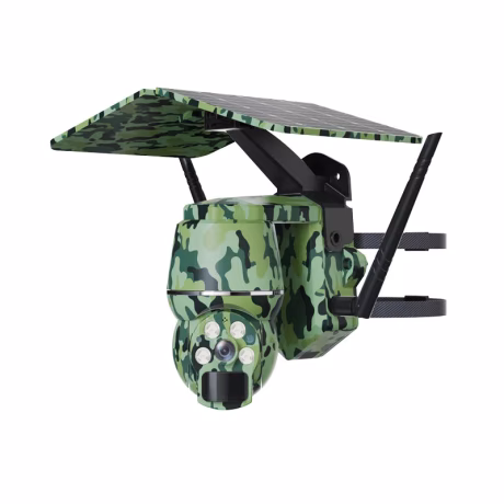 camouflage 1 inch 6W Hunting Trail Surveillance Outdoor Ptz 4G Lte Sim Motion Detection Auto Tracking Cctv IP Solar Camera