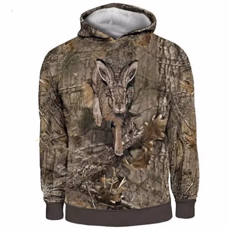 Camouflage Rabbit Hunting Long Sleeve Hooded 3D Printing Hooded Sweatshirts Pullover Man Women Jungle Hunting Wild Tops