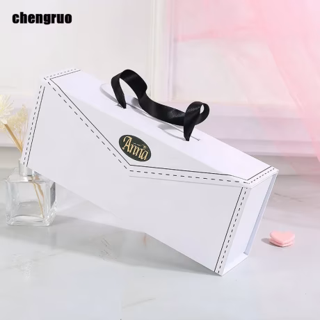 Chengruo Stock Foldable Book Style Magnetic Closure Gift Packaging Paper Box With Ribbon Handle For Wig Skincare