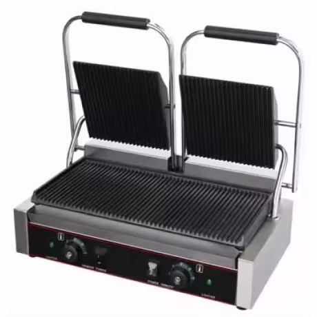 Commercial Double Plate Electric Panini Contact Grill Carbon Steel with Temperature Control for Hotel Use