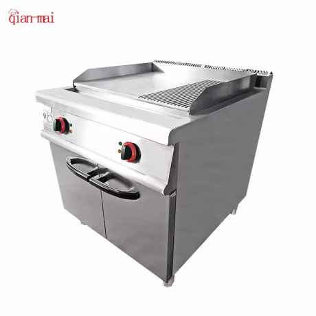 Commercial Fast Food Kitchen Equipment Stainless Steel 2/3 Flat And 1/3 Grooved Grill Machine Electric Griddle With Cabinet