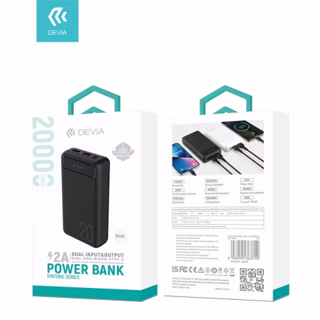 Devia 20000mah Factory Wholesale Mini Portable Dual Input Output Power Bank with Package DC 18650 Lithium Battery Holder 750g