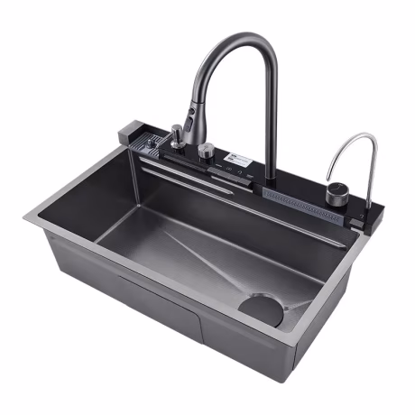Digital Waterfall Kitchen Sink with Whole Set Accessories SUS304 Stainless Steel Durable Multifunctional Workstation Smart Sink