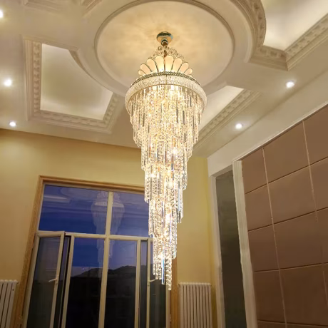 European Design Big Crystal Chandelier Gold Wedding Chandeliers Long Staircase Modern Led Light , Luxury Crystal Lighting