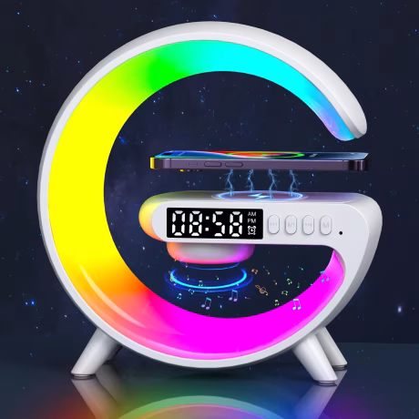 Hot Smart mini QC3.0 wireless charger For Mobile Phone with Night Lights BT speaker Table bedside Lamp led rgb digital Clock