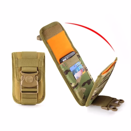 Hunting Camping Portable Tactical Waist Upgrade Shockproof Double Phone Bag Card Wallet Bag Box Nylon Pouch Belt Unisex Button