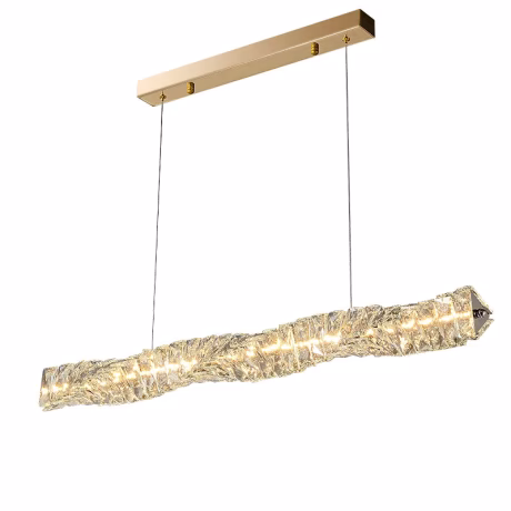 Kitchen island decorative rectangle long metal pendant light led hanging restaurant bar modern gold luxury k9 crystal chandelier