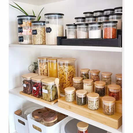 Kitchen organization 2oz 3oz 8oz 10oz good storage jar clear glass jars with bamboo lid for spice candy