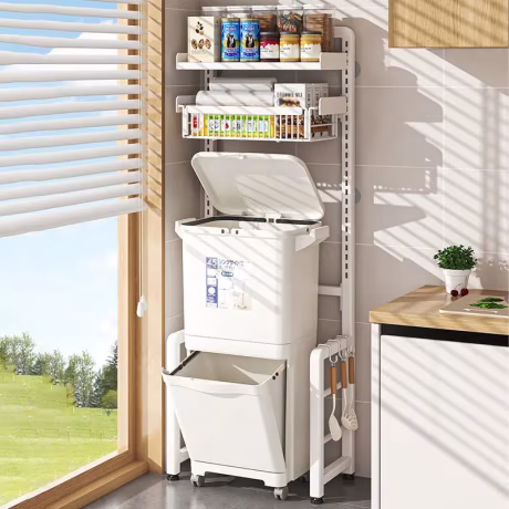 metal kitchen Trash can rack waste bin stander Multi-layer fruit vegetable organization Spice rack garbage above Storage shelf
