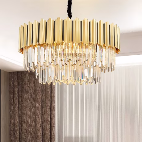 Modern Round Golden Chandelier LED Crystal Lamp for Restaurant Dinning Room Lighting American Crystal Light Fixture