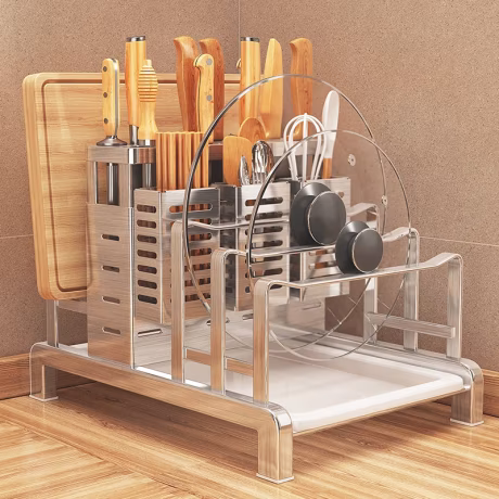 multifunctional storage holder cutting board kitchen 304 stainless steel sink knife holder with slots drain basket organizer