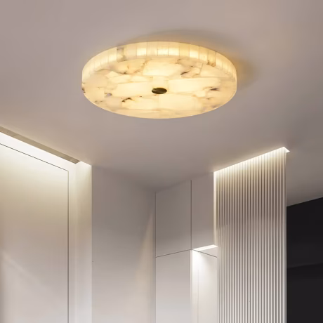Nordic Simple Indoor Home Hotel Villa Lighting Metal Gold Round Alabaster Ceiling Lamp