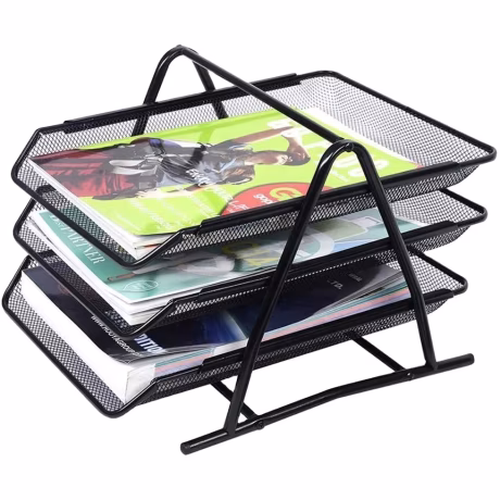 office supplies 3 Tier Tray Metal Mesh Document Rack File Holder Letter Tray