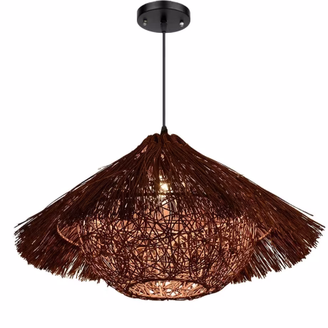 Restaurant home decor bird nest shape pendant light straw hat low ceilings hanging lamp kitchen island modern rattan chandelier
