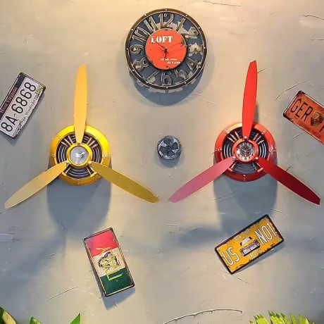 Retro industrial decorations airplane iron wall hanging clock crafts internet cafe pendants airplane head wall decoration