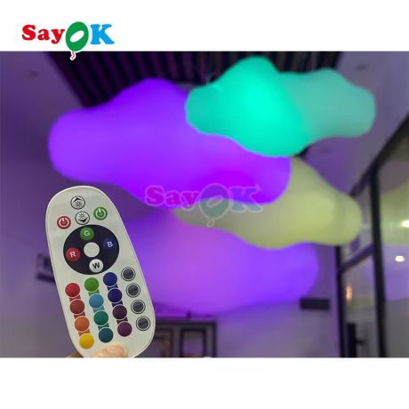 Sayok White Cloud LED Lights Advertising Inflatables Air Balloon Ceiling Decor Inflatable Hanging Cloud For Decoration