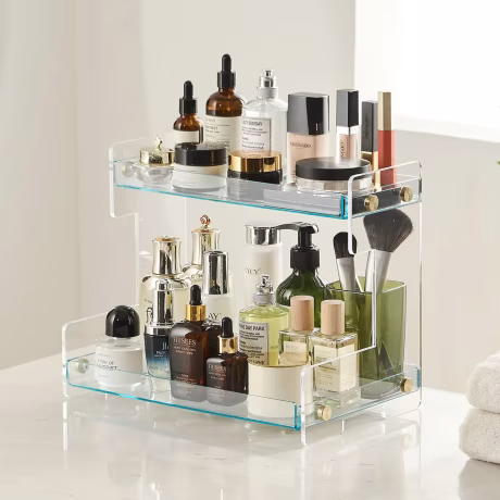 Storage Holders Two Layer Gold Luxury Nordic Modern Acrylic Metal Desktop Table Shelves Home Organization Racks Storage Holders