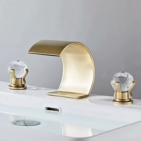 Three holes crystal double handles brass faucet hot sale basin mixer for hotel