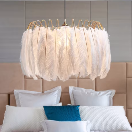 White Ostrich Feather Ceiling Light Lantern Shade Bedroom LED Pendant Lamp Decoration Home Living Room Chandelier