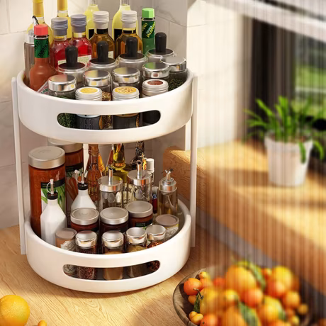 2022 NEW wholesale 2 layer kitchen stainless steel unique supplies items organizers holder Storage revolving rotating spice rack
