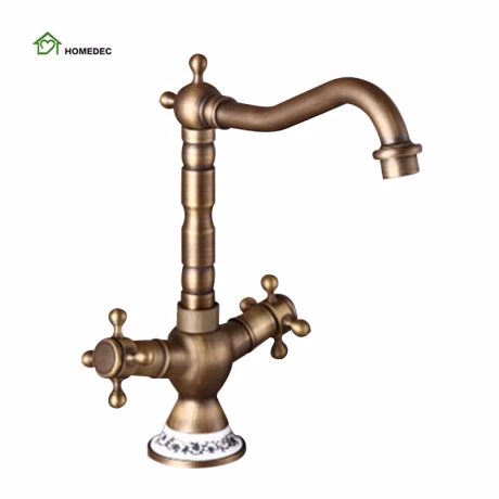 Classic type Antique brass bathroom basin faucet dual levers hot cold water tap