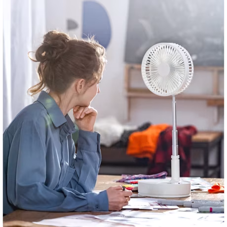 fan factories 7200mAh cordless with light height adjustable portable easy storage air cooling rechargeable table stand fan
