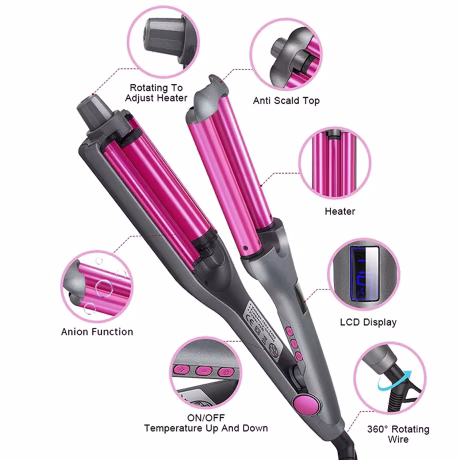 Hair Wand Curling Iron Professional Bed Head Wave Artist Ceramic Deep Hair Waver for Beachy Waves