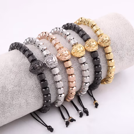 High Quality New Design Stainless Steel Jewelry Lion Charm Custom Logo Macrame Handmade Friendship Bracelet Men