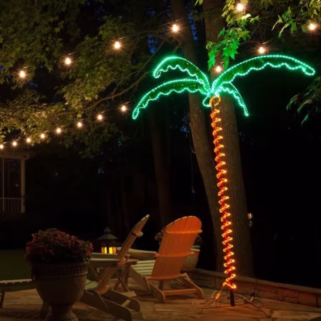 Home Party Christmas Holiday Decoration Outside Patio Tropical Deluxe LED Lighted Palm Tree-7'