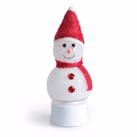 MB2202L Christmas Decoration LED Red Hat Scarf Snowman Light with Rotatable Base Holiday Rotating Timer Ornament Night Light
