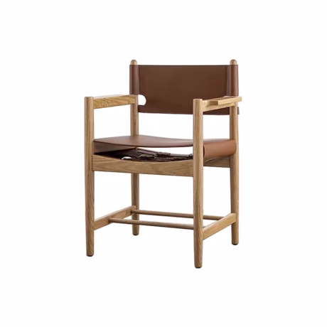 Mid-century Danish design oak walnut vegetable-tanned saddle-shaped leather vintage Spanish dining chair