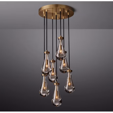 Modern Art Blown Glass Raindrop Hanging Fixture Lighting Vintage Hotel Dining Room Home Deco Rain Round Chandelier 18" CZ2898/7