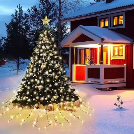 New Product Christmas Tree Decorative String Light Top Star With A Ring Garden Outdoor Garland Led Fairy Holiday Lighting