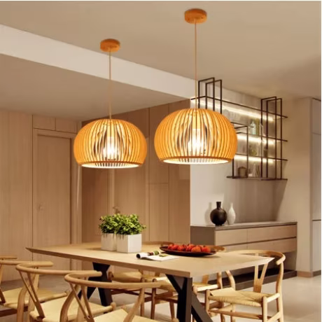 Nordic wood Wooden dining Room light Modern bedroom cafe bar wooden personality chandelier half round jack-o -lantern