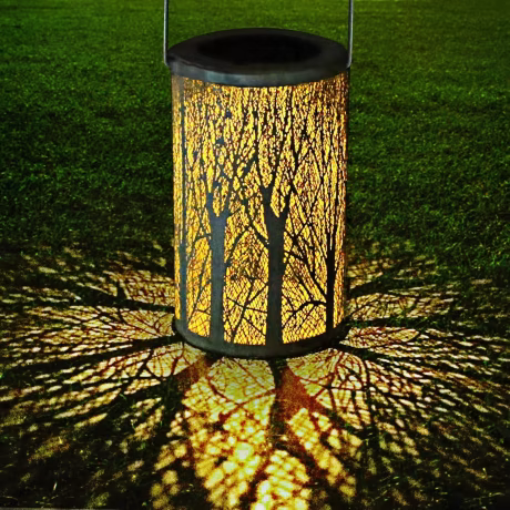Outdoor Solar Lantern Lights Garden Hanging Lights Metal Leaf Pattern Tree Branch Trunk Lights Lamp for Balcony Yard Outside Tab