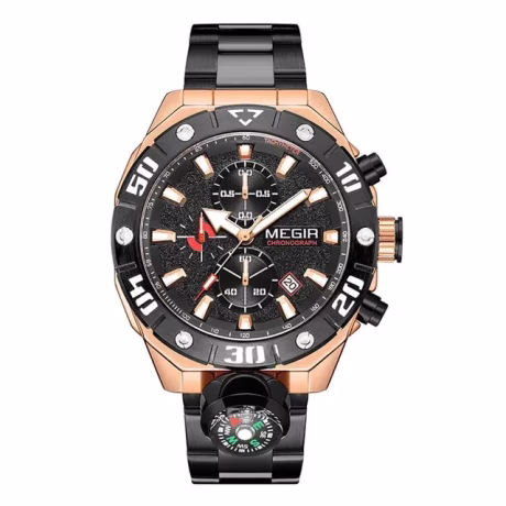 Quartz Watch Megir 2219 Decorative Compass Chronograph Male with Luminous Top Brand for Men Fashion Sport Wristwatch Auto Date