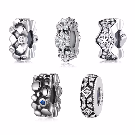 Real 925 Sterling Silver Winter Charming Snowflake shining Clear CZ Spacer Stopper Beads Charms for Bracelet making Wholesale