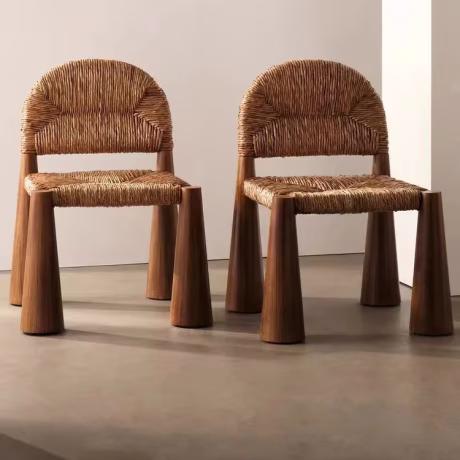 Solid wood wabi-sabi chair rattan chair designer retro homestay restaurant rattan dining chair