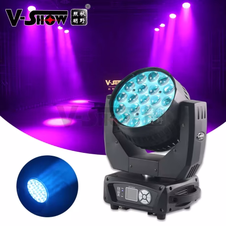 VSHOW 19pcs 15W RGBW 4IN1 Aura Zoom Wash Moving Head Light and Folding clamp Stage Lighting for Dj Disco and Party(2pcs)