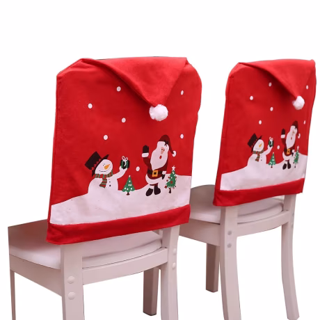 Xmas Banquet Kitchen Decor Christmas Dining Room Table Decoration Santa Claus Red Hat Christmas Chair Cover