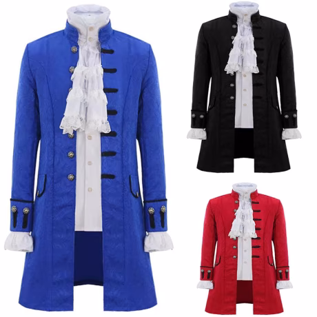 2021 Men Steampunk Trench Coat Outwear Vintage Prince Overcoat Medieval Renaissance Jacket Cosplay Costume With White Blouse
