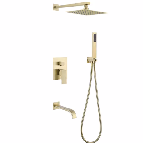 8inch 3 Functions Brushed Gold Wall Mounted Shower Trim Kit Shower Mixer Complete Set with Valve Faucet