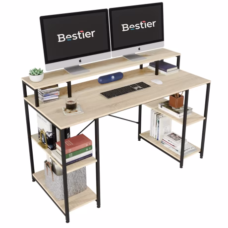 BESTIER Computer Desk Home Office Writing Desk Antique Dual Computer Table Office Desk For 2 People Using