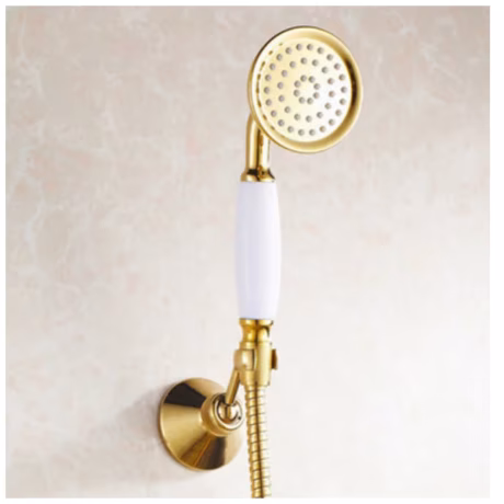 Chinese shop online Brass Ceramics Hand Held Shower Head Golden With Wall Holder 1.5m Hose Telephone Handheld antique shower set