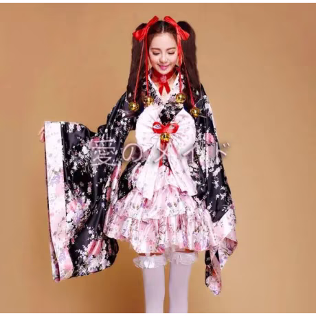 ecowalson 6 pc set Fashion National Trends Women Sexy Kimono Yukata With Obi Novelty Lolita Dress Japanese Cosplay Costume