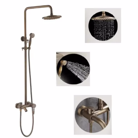 European style copper quality antique brass finished exposed rainfall bathroom faucet wall shower mixer tap