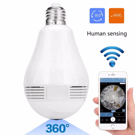 Full HD 1080P H.264 Wireless Wifi 360 Degree Fisheye Panoramic PIR Lamp VR Double Light Smart Home Security CCTV IP Bulb Camera