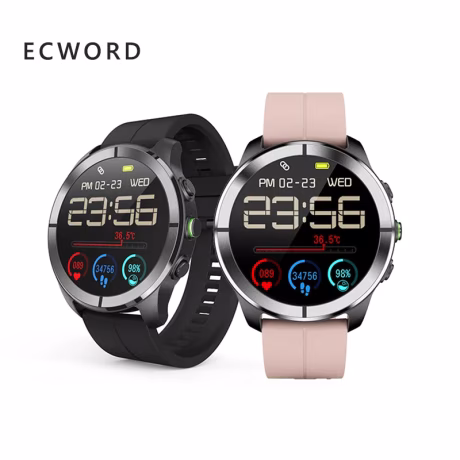 Full screen amoled tpu ce rohs call round sport bar manual gps play music wristband body temperature bands women smart watch