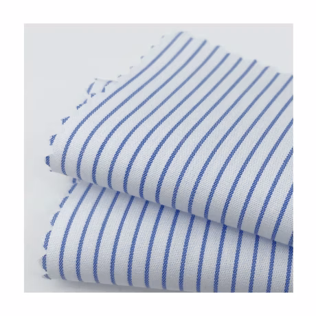 High Quality Ready To Ship 100% Organic Cotton Yarn Dyed Liquid Ammonia Easy Care Stripe Poplin Shirt Fabric